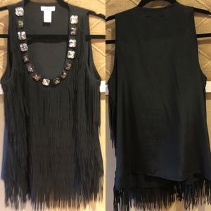 Cache Jeweled Fringe Sleeveless Top